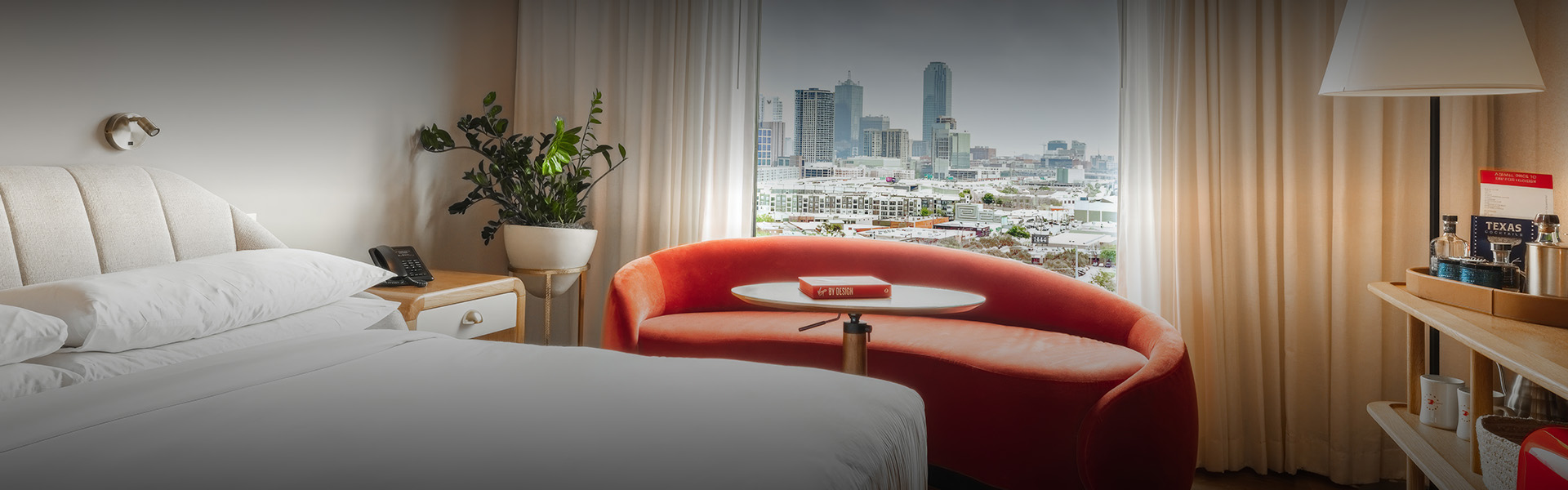 a room with a couch and a plant