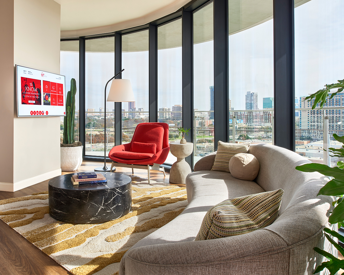 a living room with a large window
