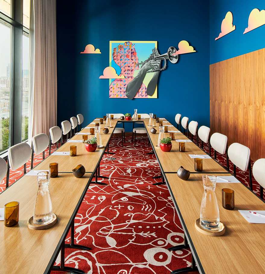 a room with tables and chairs