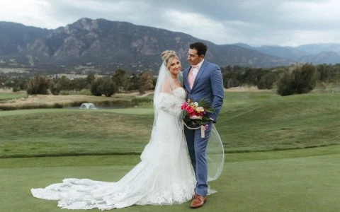 a man and woman in a wedding dress