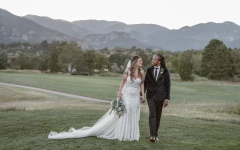 a man and woman in a wedding dress