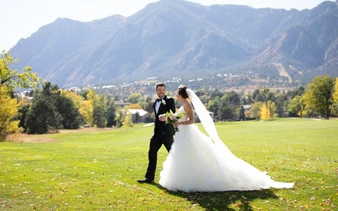 a man and woman in a wedding dress