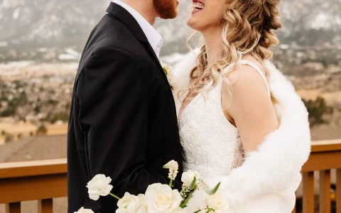 a man and woman in wedding attire