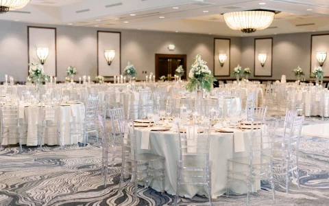 a large room with tables and chairs