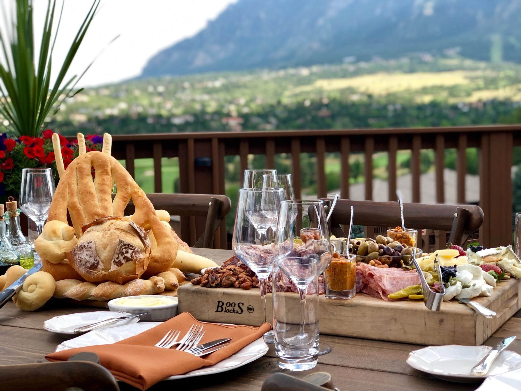 a table with food and glasses on it