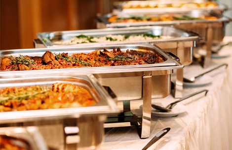 a group of food in a buffet