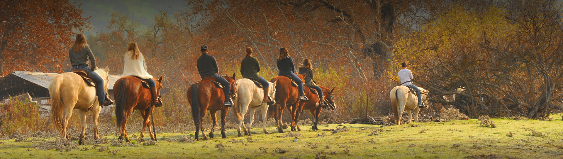a group of people riding horses