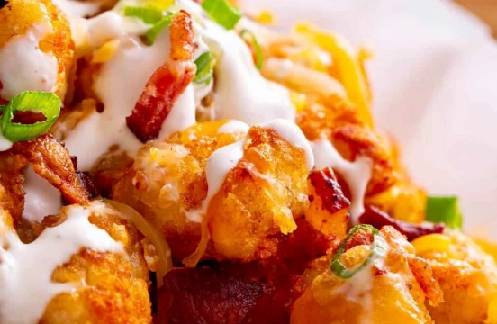 close up of tater tot breakfast casserole
